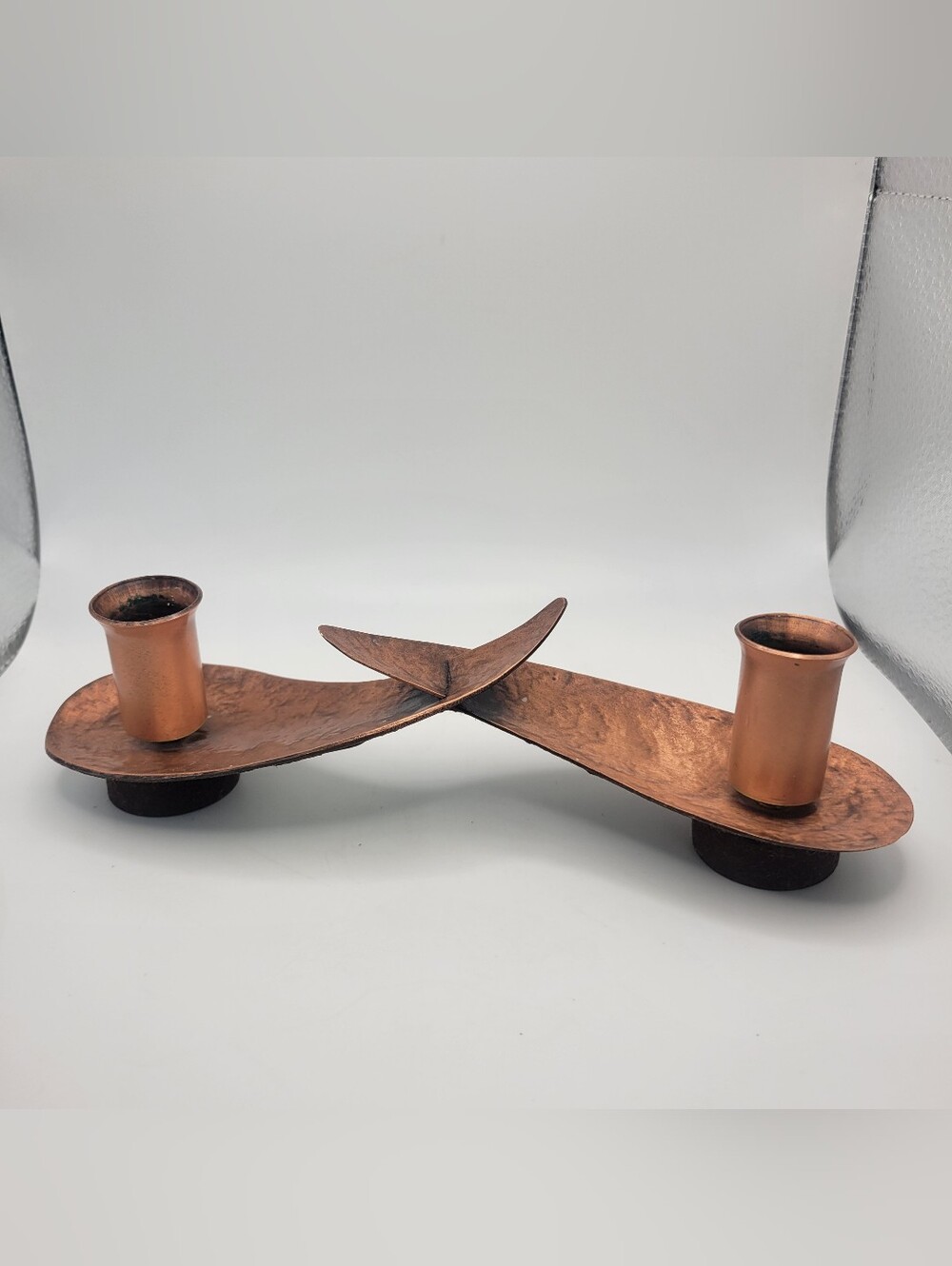1950s Albery Gilles Mid Century Modern Hammered Copper Double Candle Holder